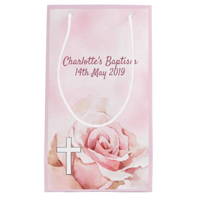 Pink rose floral blush small gift bag (Front)