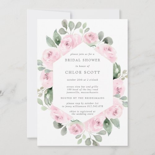 Pink Rose Floral Botanical Bridal Shower Invitation