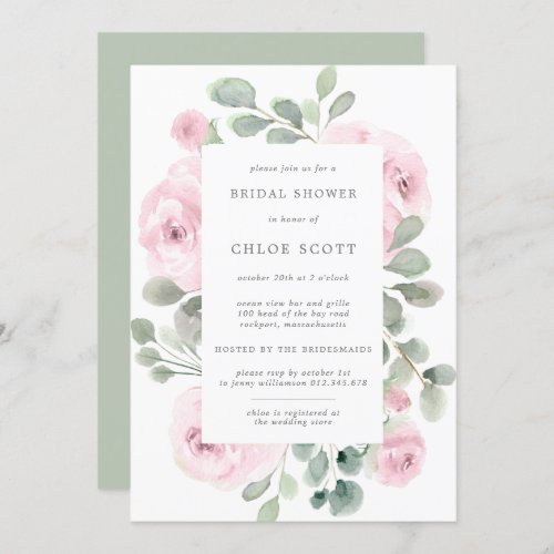 Pink Rose Floral Botanical Bridal Shower Invitation