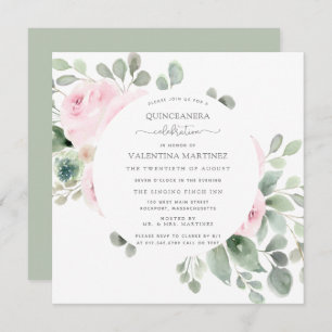 Pink Rose Floral Botanical Eucalyptus Invitation