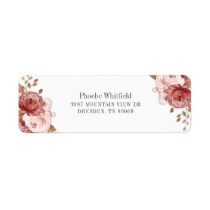 Pink Rose Floral Botanical Return Address Label