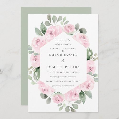 Pink Rose Floral Botanical Wedding Invitation