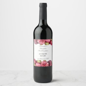Pink Rose Floral Bouquet Wedding Wine Label by personalized_wedding at Zazzle