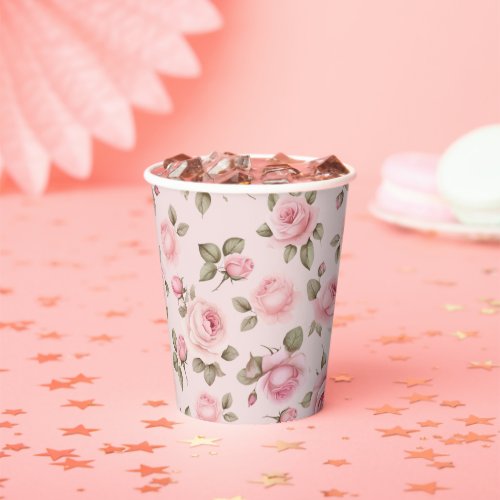 Pink Rose Floral Bridal Shower Paper Cups