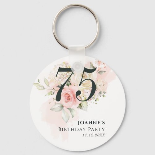 Pink Rose Floral Bunch 75th Birthday Party Keychain