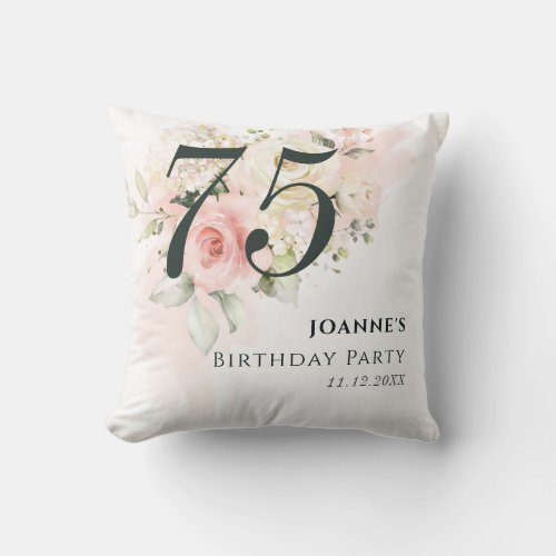 Pink Rose Floral Bunch 75th Birthday Party Throw Pillow