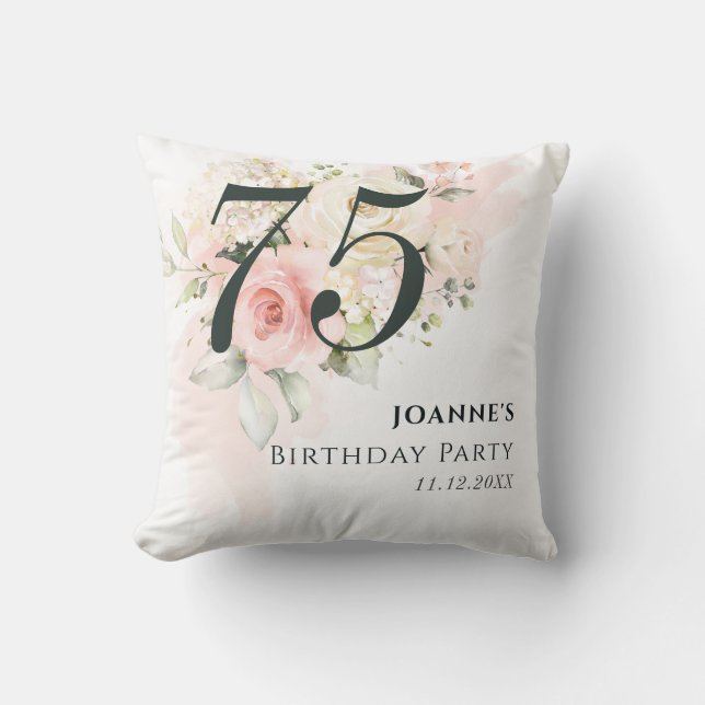 Pink Rose Floral Bunch 75th Birthday Party Throw Pillow (Front)