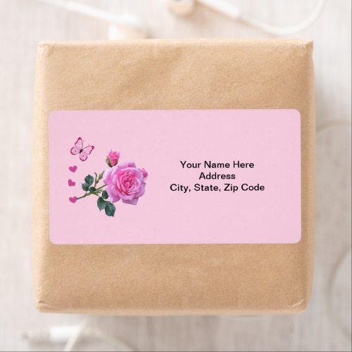 Pink Rose Floral Butterfly Hearts  Labels