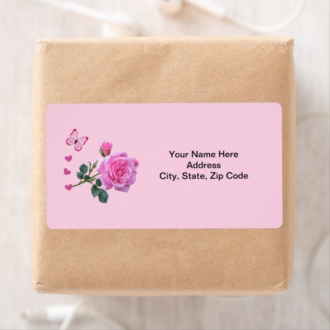 Pink Rose Floral Butterfly Hearts  Labels (Insitu)