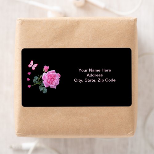 Pink Rose Floral Butterfly Hearts   Labels