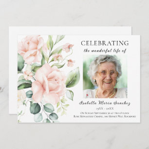 Pink Rose Floral Celebration of Life Photo Invitation