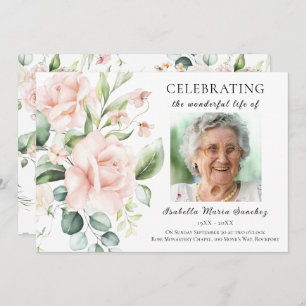 Pink Rose Floral Celebration of Life Photo Invitation