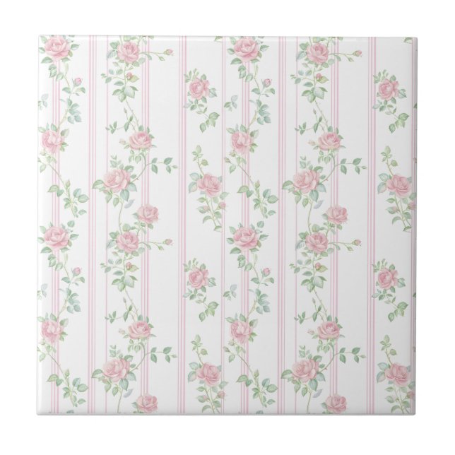 Pink Rose Floral Ceramic Tile (Front)