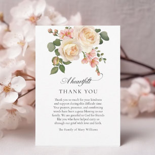 Pink Rose Floral Christian Funeral Thank You Card