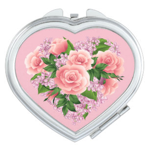 Pink Rose Floral Compact Mirror