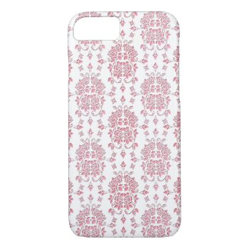 Pink Rose Floral Damask Style Pattern Iphone 8/7 Case by MHDesignStudio at Zazzle