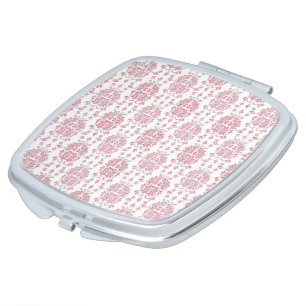 Pink Rose Floral Damask Style Pattern Compact Mirror