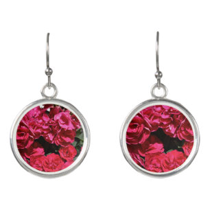 Pink Rose Floral Dangle Earrings Romantic Flower J