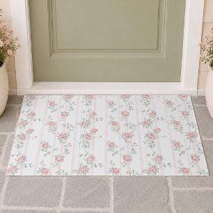 Pink Rose Floral Door Mat