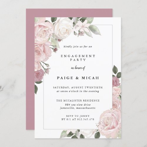 Pink Rose Floral Engagement Party Invitation