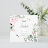 Pink Rose Floral Eucalyptus Baby Shower Invitation (Standing Front)