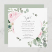 Pink Rose Floral Eucalyptus Baby Shower Invitation (Front/Back)