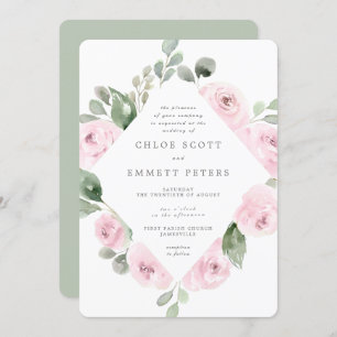 Pink Rose Floral Eucalyptus Botanical Wedding Invitation