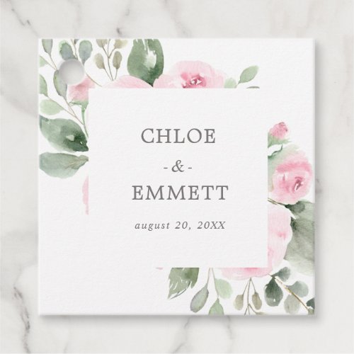 Pink Rose Floral Eucalyptus Wedding Favor Tags