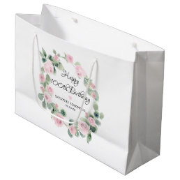 Pink Rose Floral Eucalyptus Wreath 100th Birthday Large Gift Bag