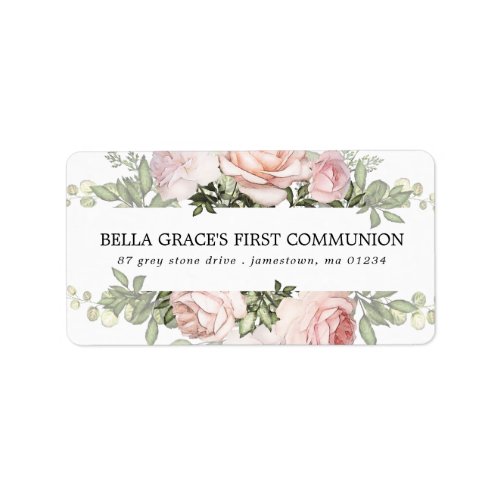 Pink Rose Floral First Communion Address Label