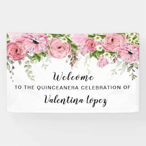 Pink Rose Floral First Communion Welcome  Banner