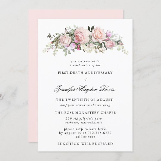 Pink Rose Floral First Death Anniversary Invitation | Zazzle.com