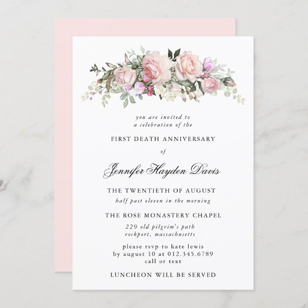 pink rose floral first death anniversary invitation rd436e1f723bc4fa49c569c5db678c78d tcv4s 630