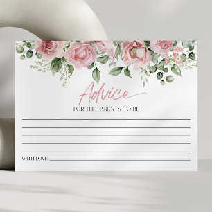 Pink Rose Floral Flower Baby Shower Advice Card