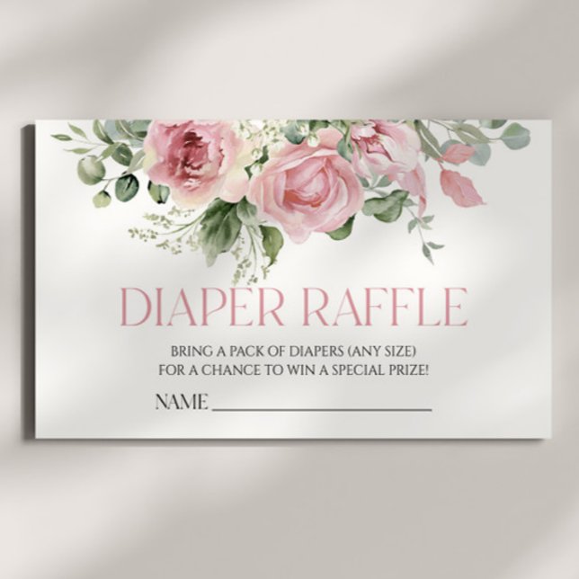 Pink Rose Floral Flower Baby Shower Diaper Raffle Enclosure Card (Creator Uploaded)