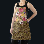 Pink Rose Floral Flower Gold Leopard Jaguar Apron<br><div class="desc">This design may be personalized by choosing the customize option to add text or make other changes. If this product has the option to transfer the design to another item, please make sure to adjust the design to fit if needed. Contact me at colorflowcreations@gmail.com if you wish to have this...</div>