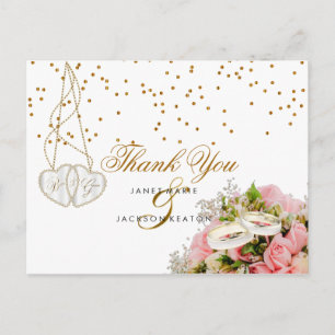 Pink Rose Floral Flowers - Thank You Postcard