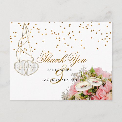 Pink Rose Floral Flowers _ Thank You Postcard