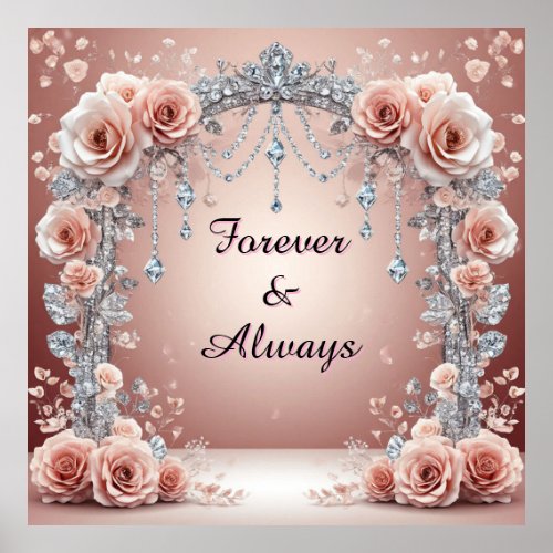 Pink Rose Floral Frame Wedding Romance Background  Poster