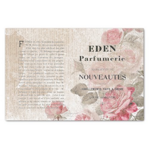 Pink Rose Floral French Script Shabby Decoupage    Tissue Paper