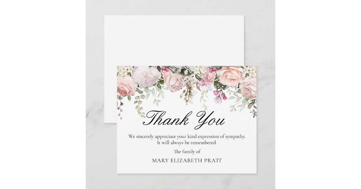 Pink Rose Floral Funeral Thank You Card | Zazzle