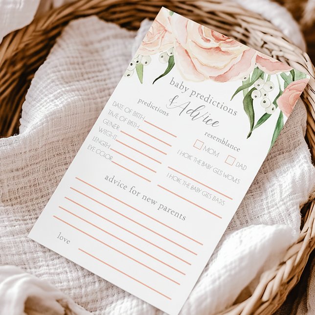 Pink Rose Floral Girl Baby Shower Prediction Game (Creator Uploaded)