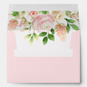 Pink Rose Floral Girl Baby Shower Return Address Envelope