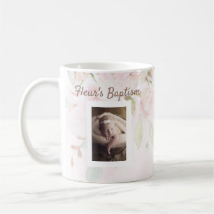Pink rose floral girl Baptism Coffee Mug