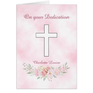Pink rose floral girl Christian Dedication Cards