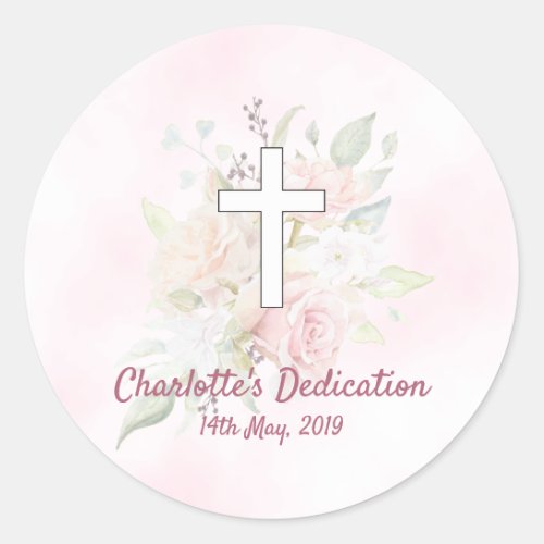 Pink rose floral girl Dedication Classic Round Sticker