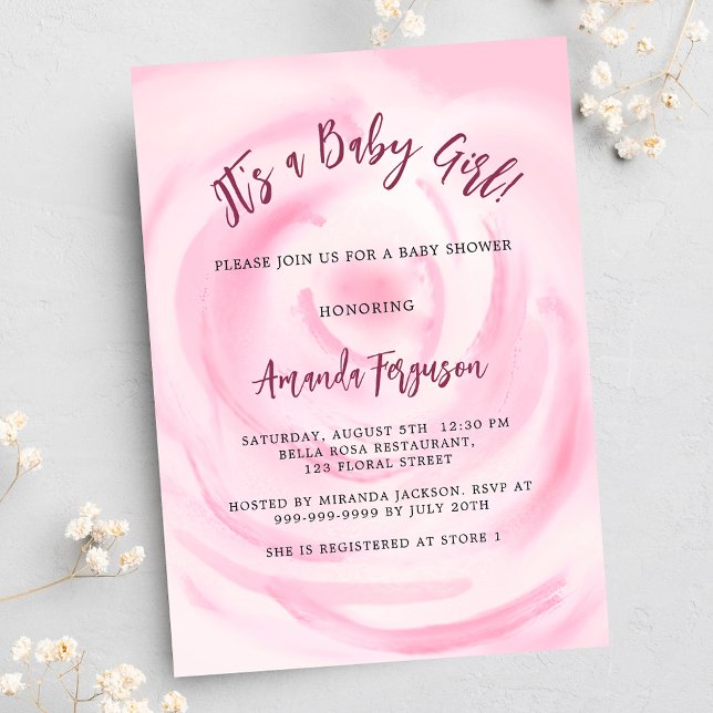 Pink rose floral girl luxury baby shower invitation (Creator Uploaded)