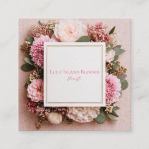Pink Rose Floral Gold Frame Rustic Geometric Square Business Card