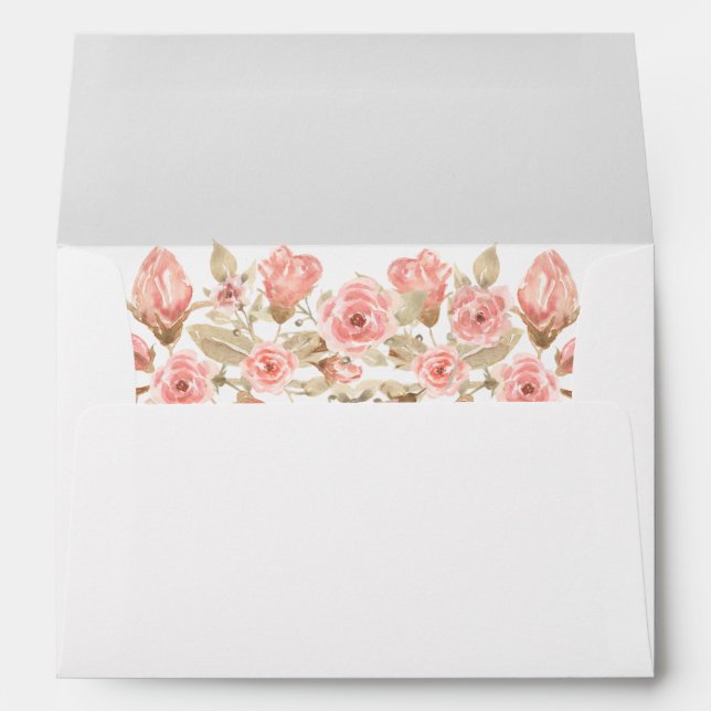Pink Rose Floral Gold Leaves Envelope (Back (Bottom))