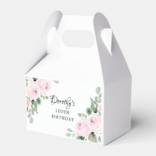 Pink Rose Floral Green Eucalyptus 100th Birthday Favor Boxes